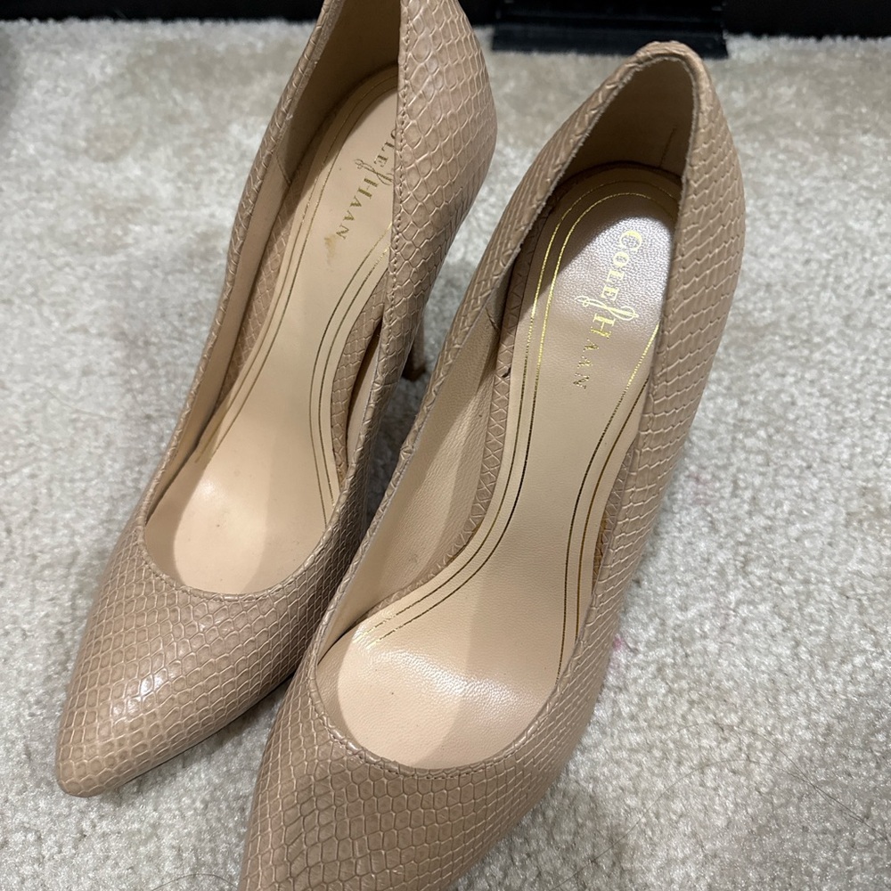 Cole Haan Women's Snakeskin Textured Heels in Tan